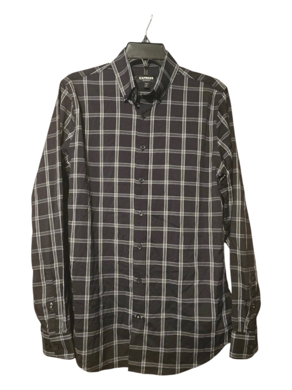 Express Performance Men’s slim Fit Black Windowpane Plaid Button Up Shirt Small